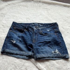American Eagle Distressed Jean Shorts | Rolled Hem | Classic Blue Denim